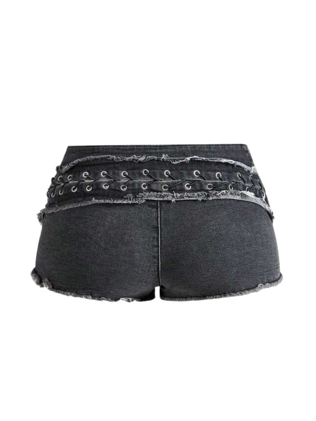 Women's Hollow Strap Low-Waist Denim Shorts