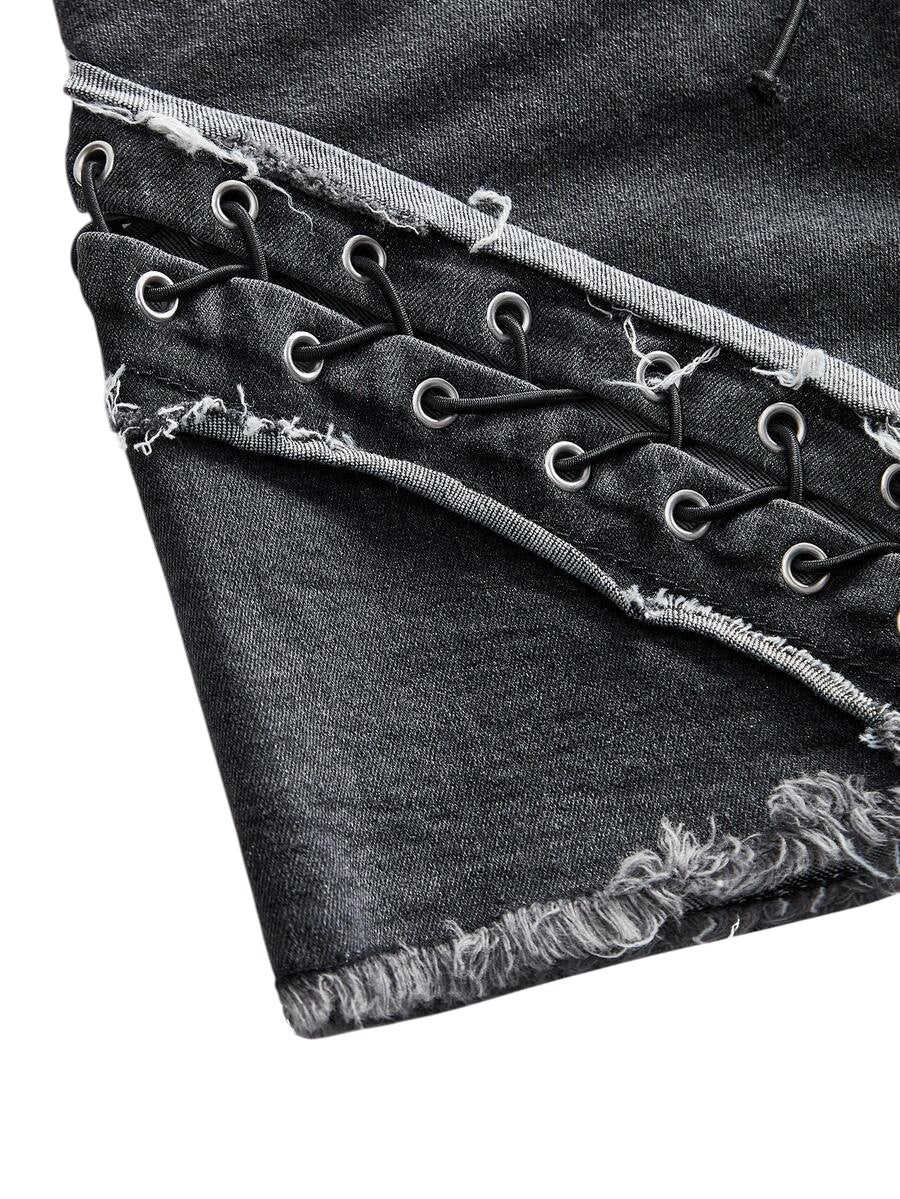 Women's Hollow Strap Low-Waist Denim Shorts