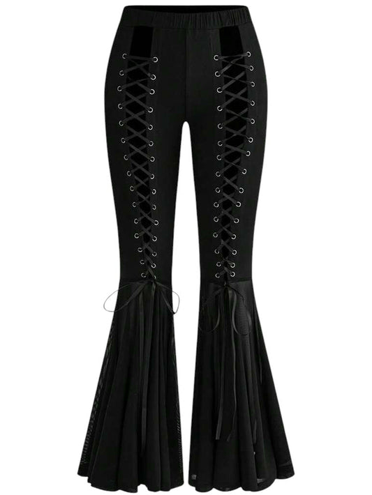 Women's Gothic Lace-Up Hollow-Out Flare Pants