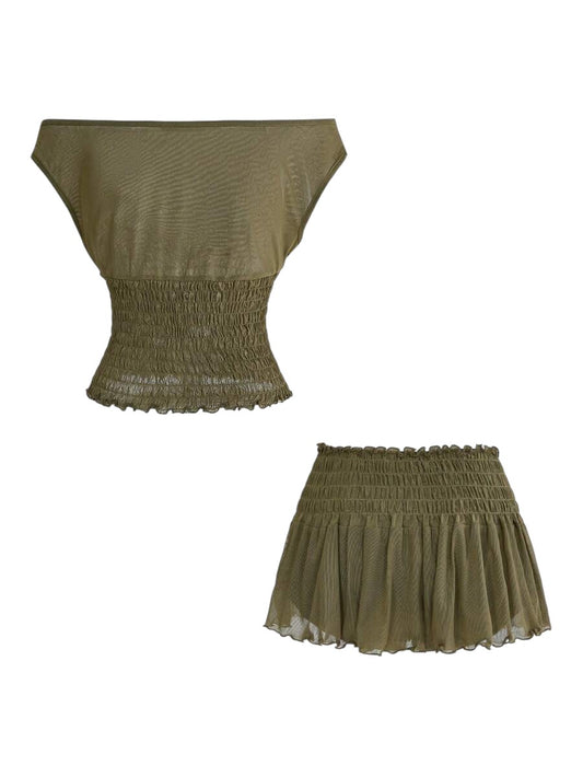 Avant Military Green Crop Top & High-Waist Shorts Utility Co-Ord Set