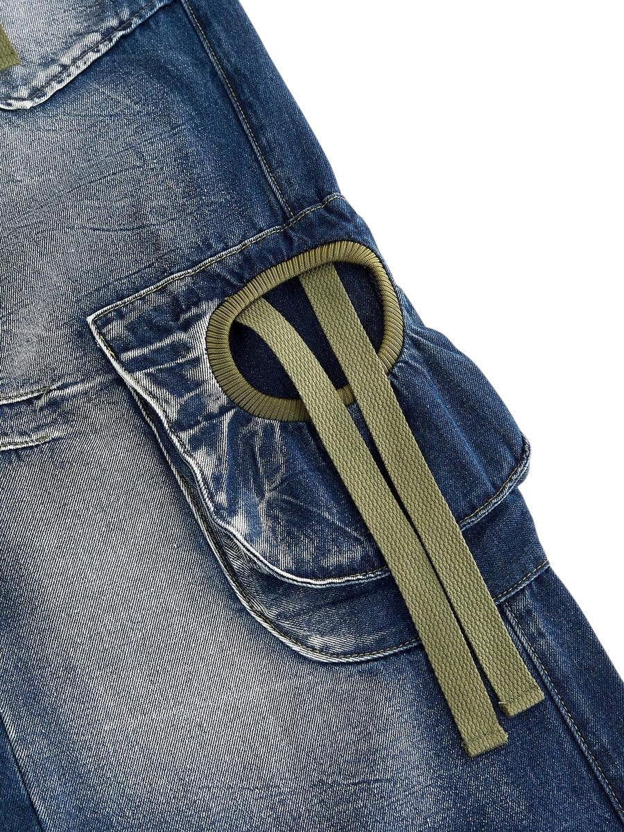 Retro Y2K Cargo Pocket Mid-Length Denim Jeans for Women