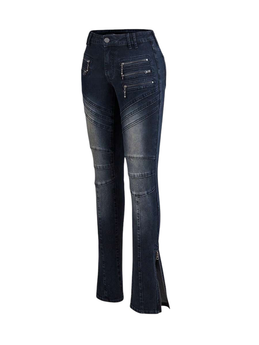 Y2K Ultra Low Rise Skinny Jeans with Two-Way Zip Hem