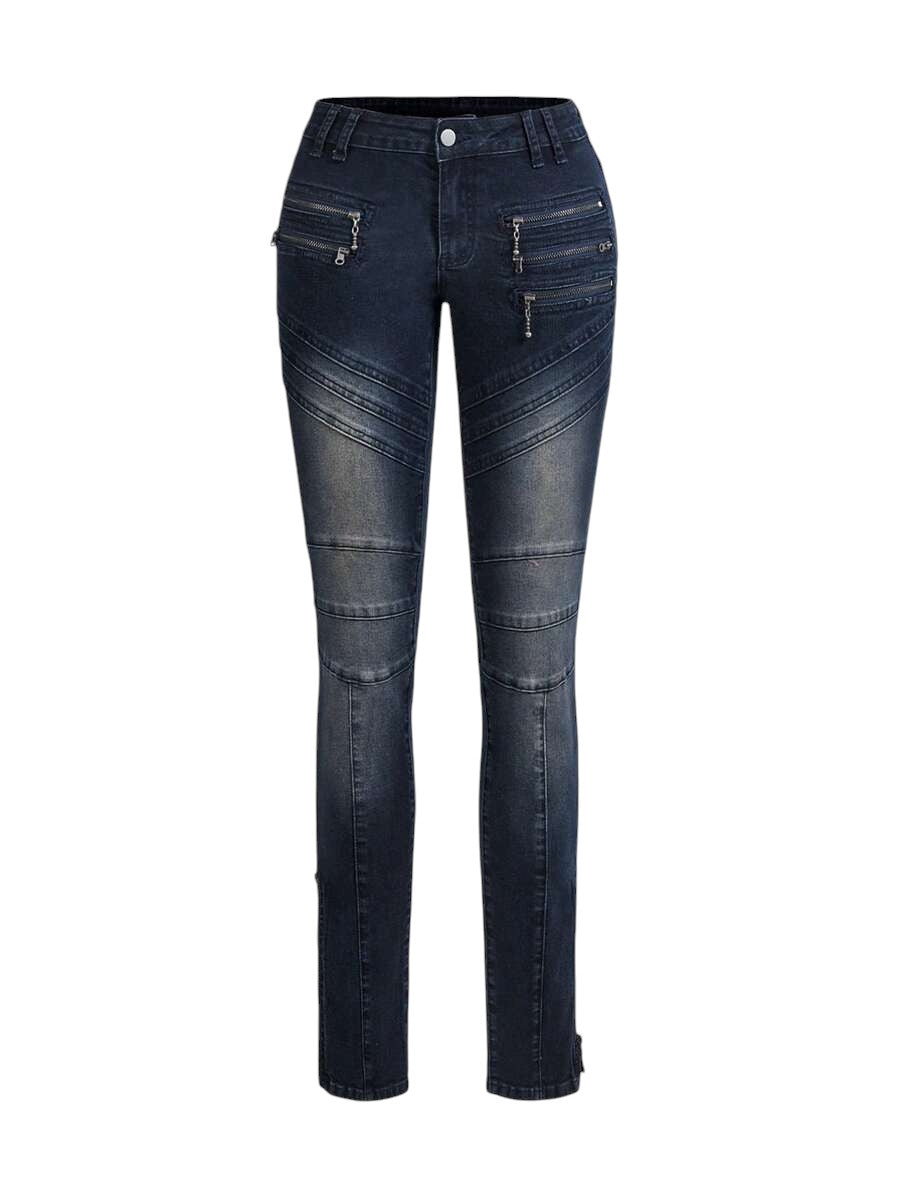 Y2K Ultra Low Rise Skinny Jeans with Two-Way Zip Hem