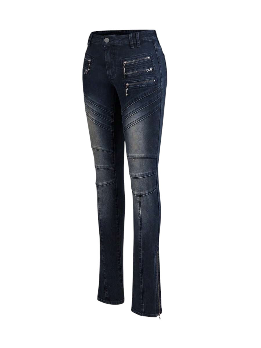 Y2K Ultra Low Rise Skinny Jeans with Two-Way Zip Hem