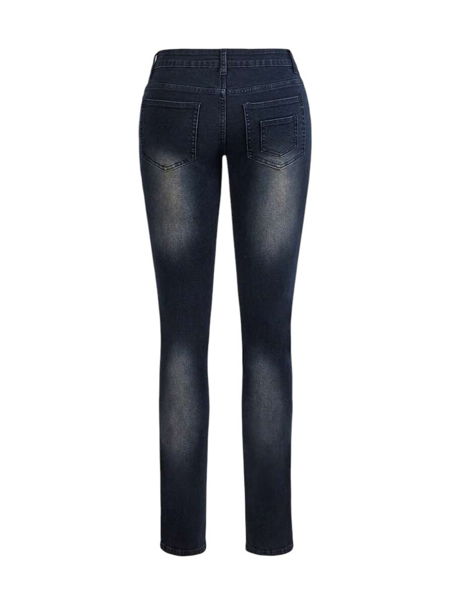 Y2K Ultra Low Rise Skinny Jeans with Two-Way Zip Hem