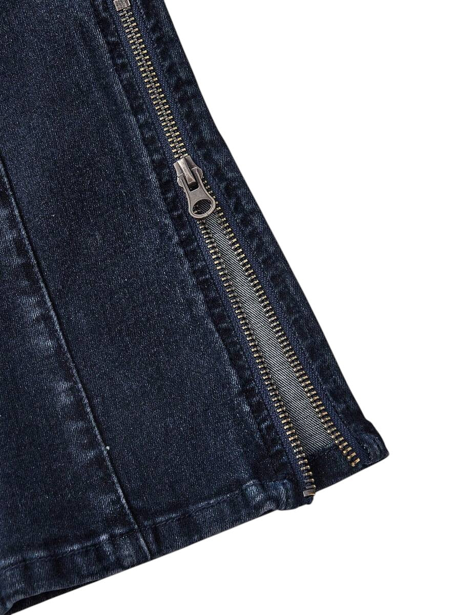 Y2K Ultra Low Rise Skinny Jeans with Two-Way Zip Hem