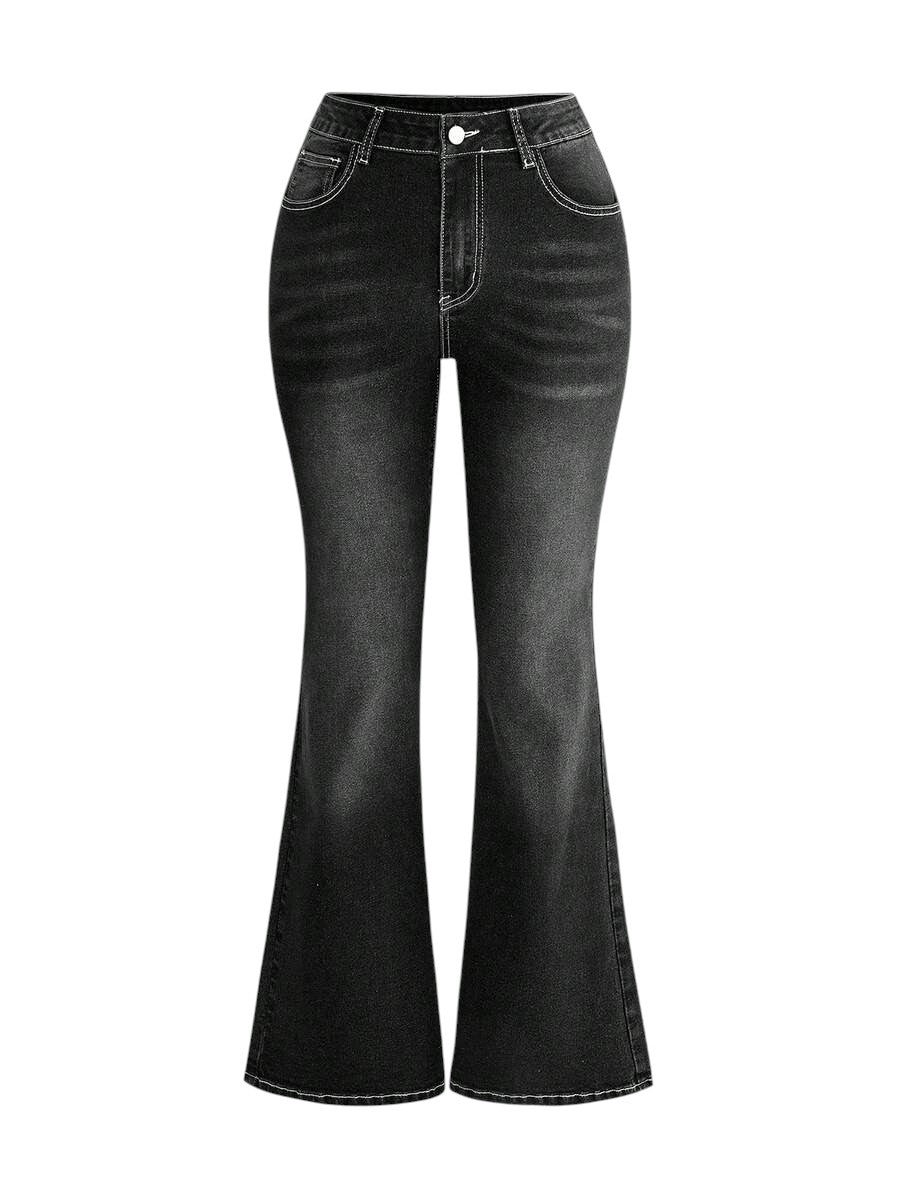 Black Leopard Print Embroidered Grunge Denim Jeans for Women