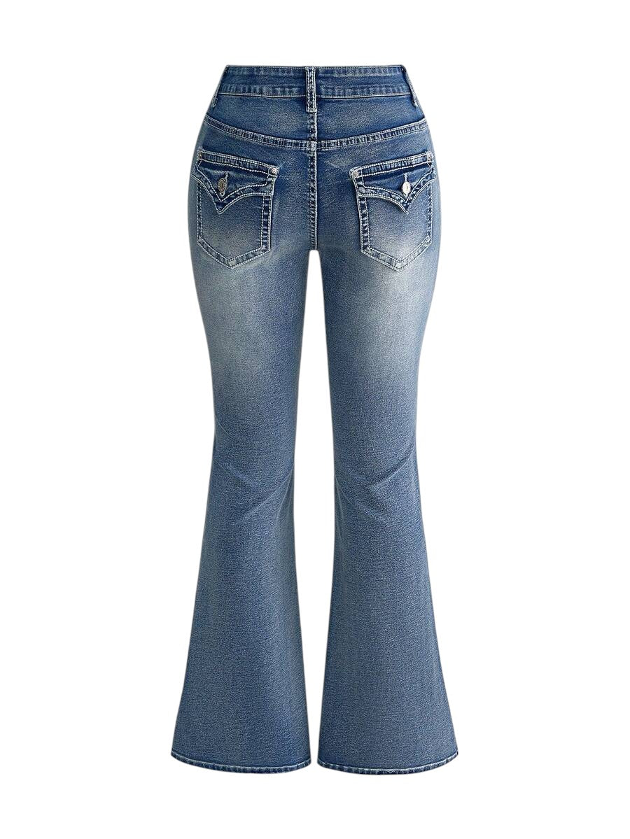 Blue Cartoon Character Print Wide Leg Flare Denim Jeans