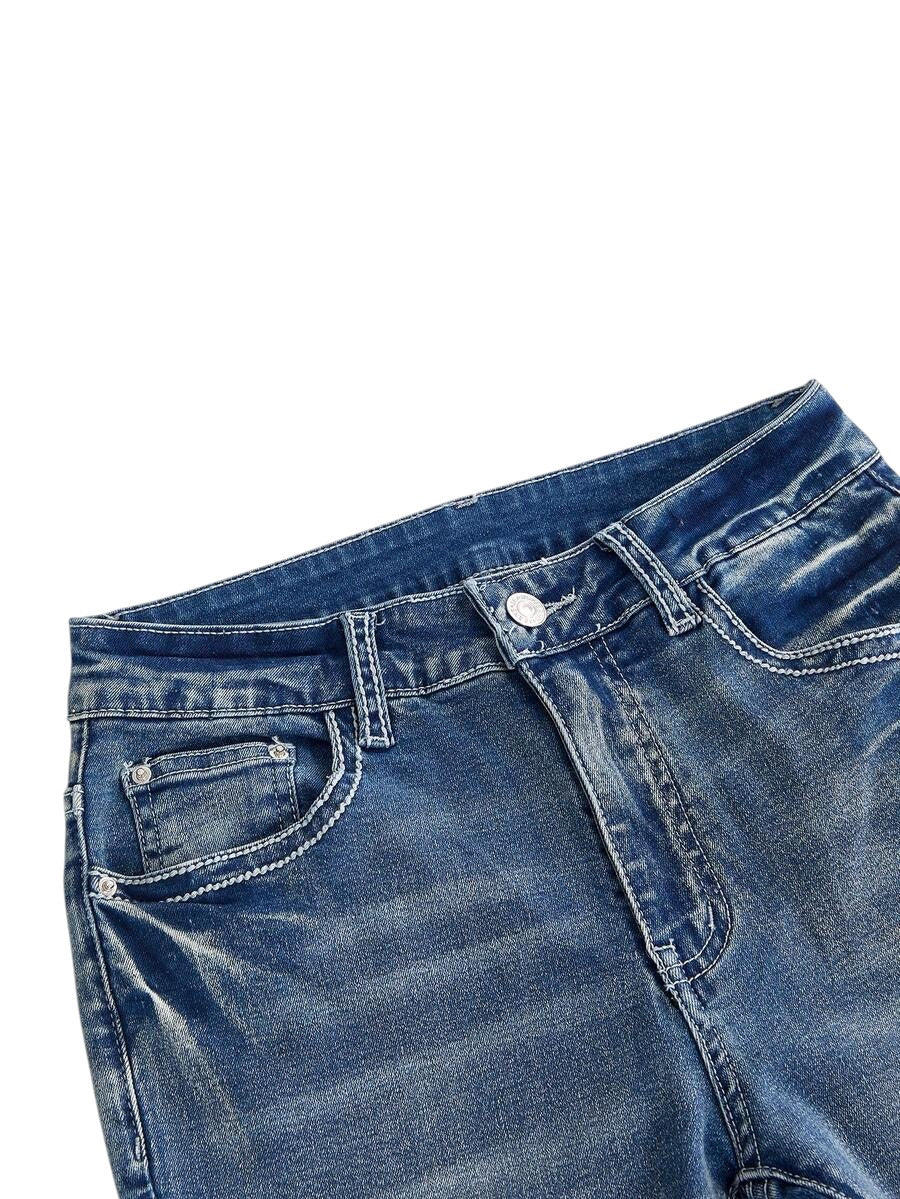 Blue Cartoon Character Print Wide Leg Flare Denim Jeans