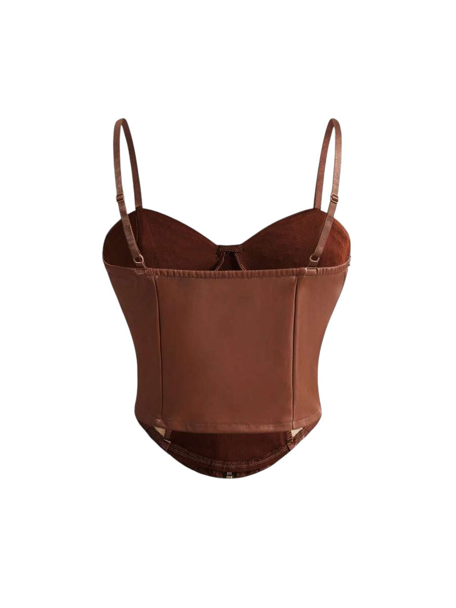 Punk Rivet Patchwork Brown PU Leather Vest