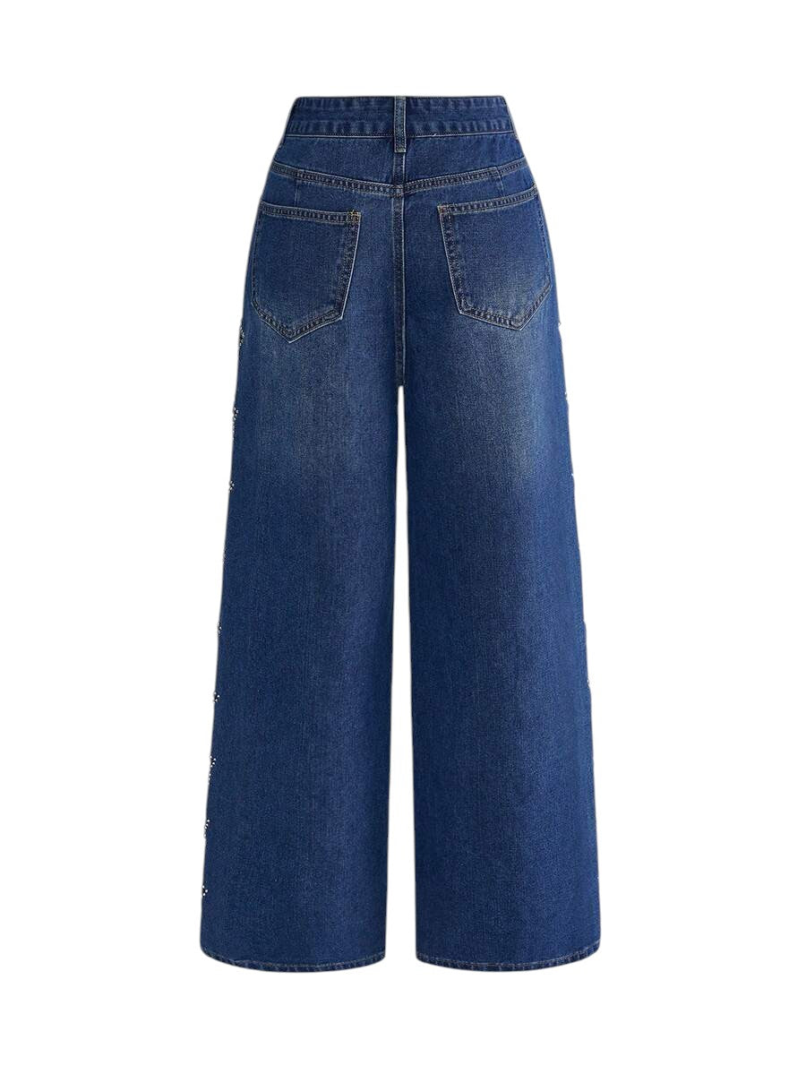 Y2K Star Cutout Rhinestone Distressed Blue Denim Jeans