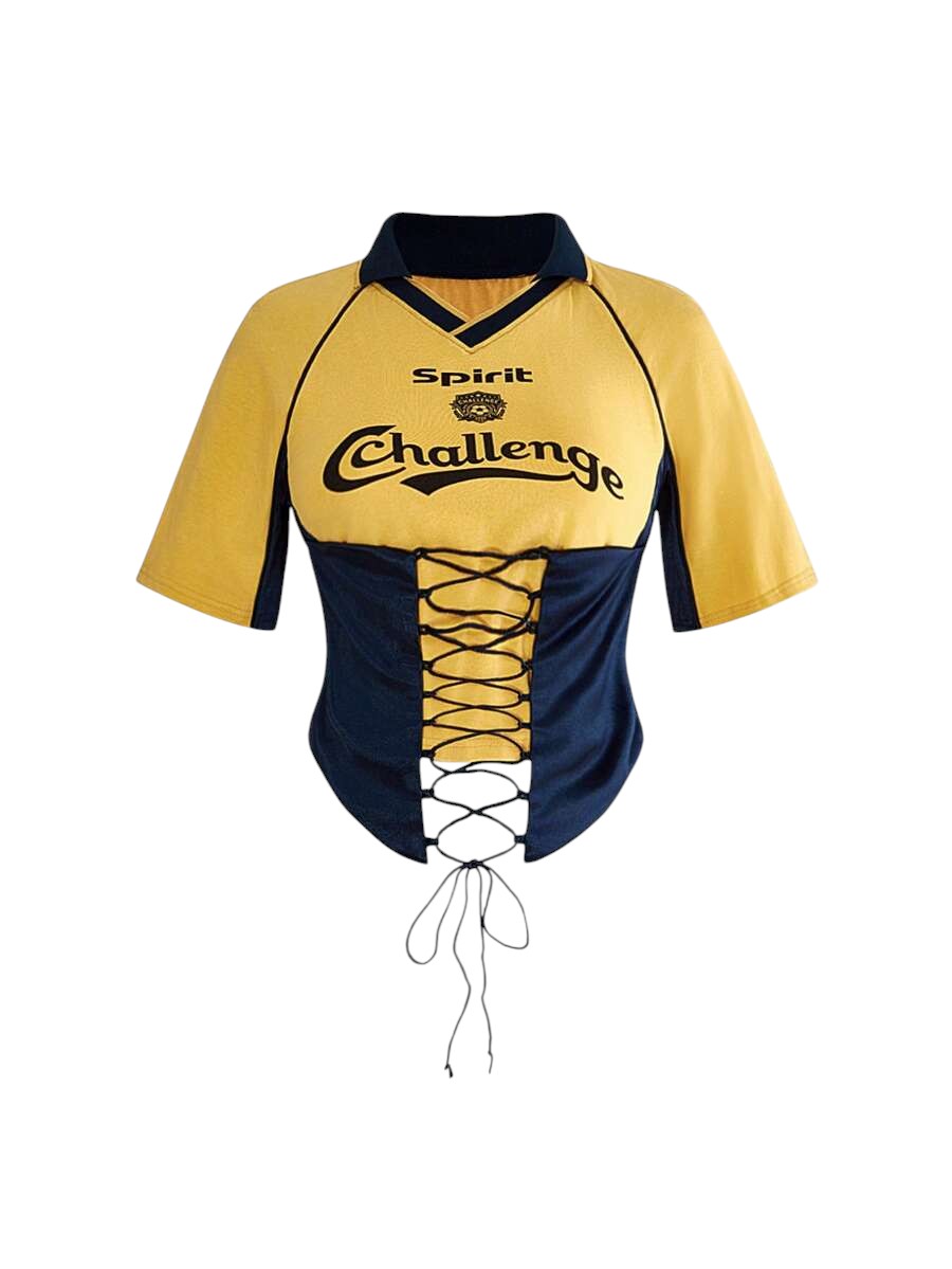 Women's Sporty Lace-Up Faux Corset Polo Tee