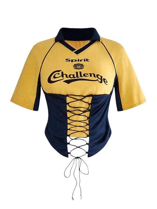 Women's Sporty Lace-Up Faux Corset Polo Tee