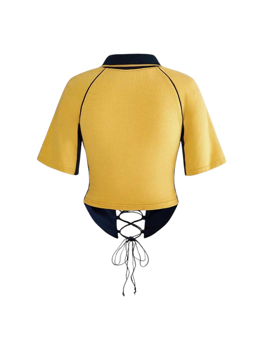 Women's Sporty Lace-Up Faux Corset Polo Tee