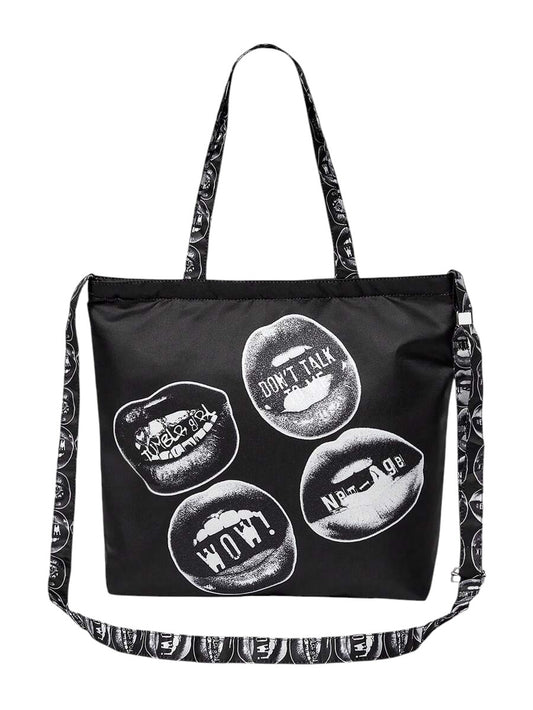 Black Lip Graphic Crossbody Bag