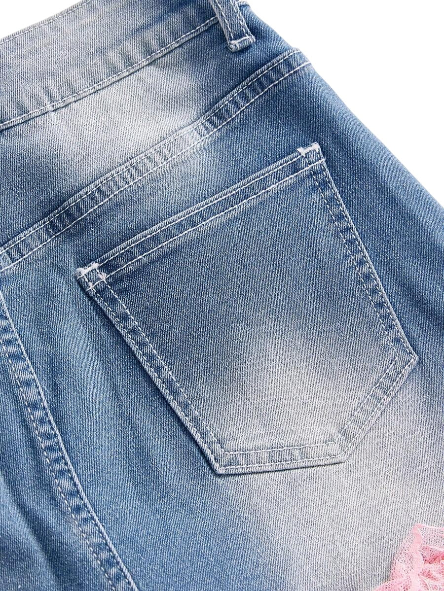 Y2K Cross Charm Lace Bow Low Rise Mini Denim Skirt