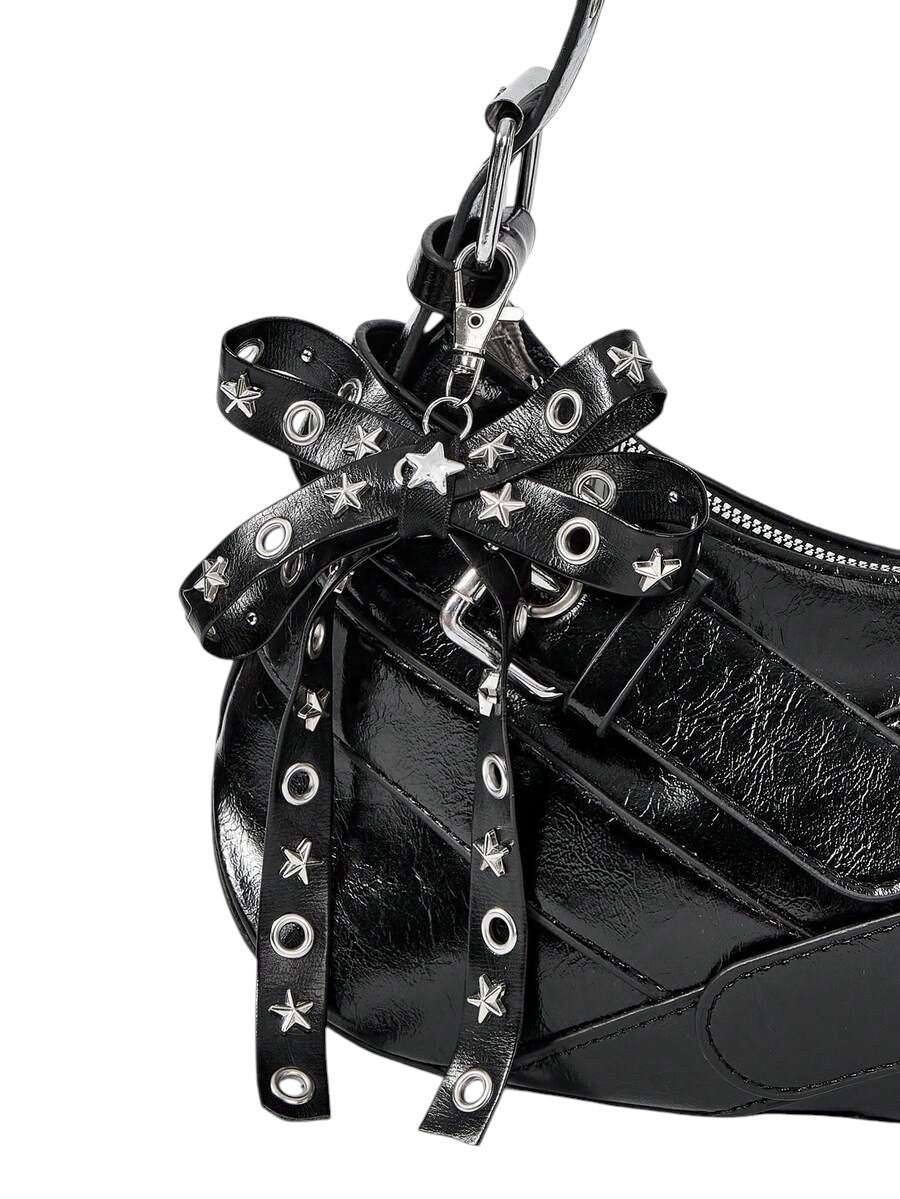 Women's Vintage Heart Charm Bow Accent Underarm Shoulder Bag