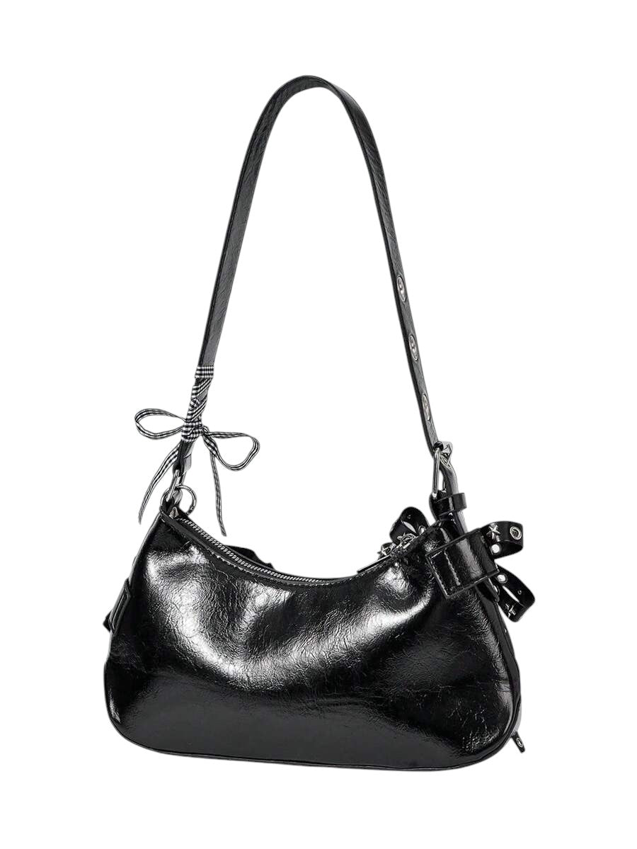 Women's Vintage Heart Charm Bow Accent Underarm Shoulder Bag