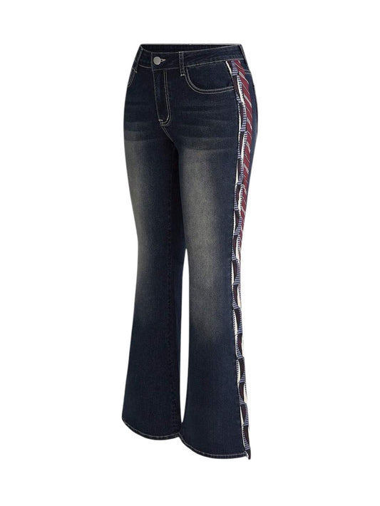 Women's Pocket Button Flared Casual Denim Jeans