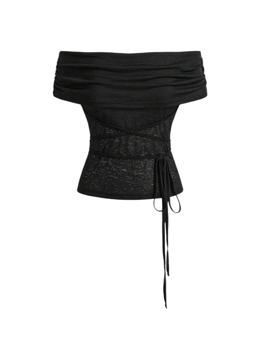 Women's Off-Shoulder Tie Waist Bardot Crop Top
