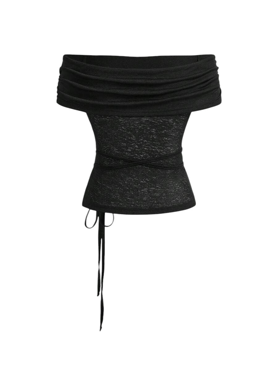 Women's Off-Shoulder Tie Waist Bardot Crop Top
