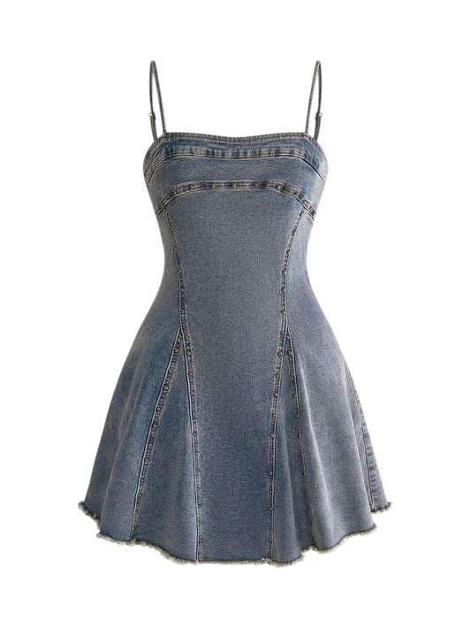 Women's Backless Denim Cami Mini Dress