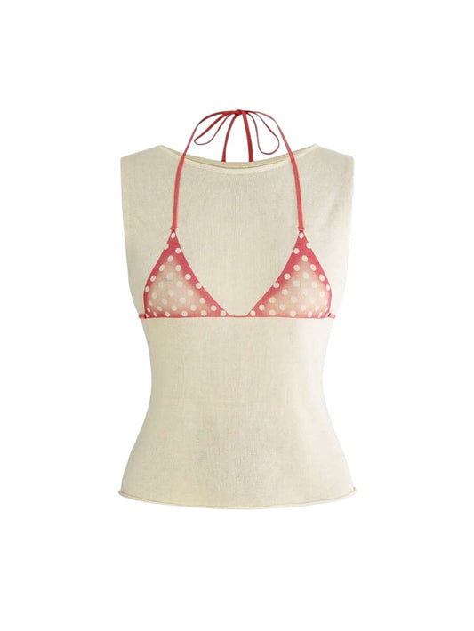 Women's Polka Dot Cinched Waist Knit Bikini Top