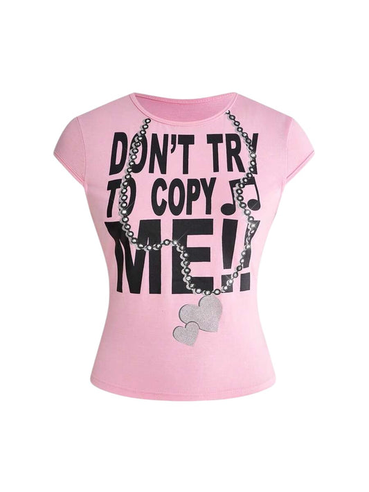 Y2K Rhinestone Slogan Pink T-shirt