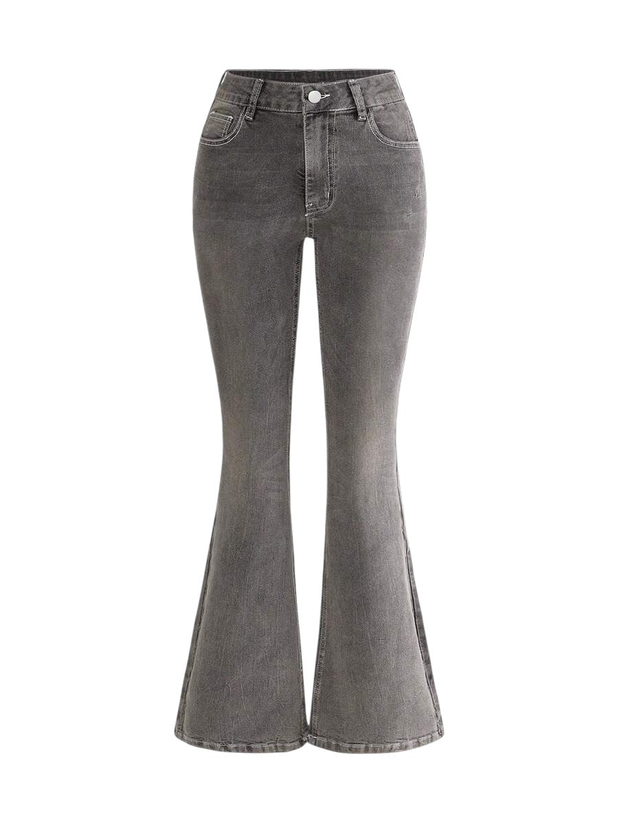 Grey Y2K Cross Wing Embroidered Slim Flare Denim Jeans