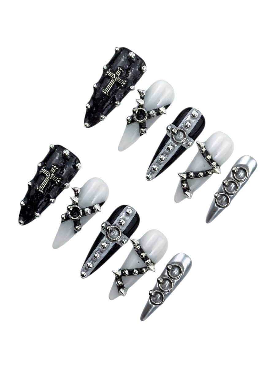 20pcs Gothic Rivet Cross Punk Press-On Nails Set