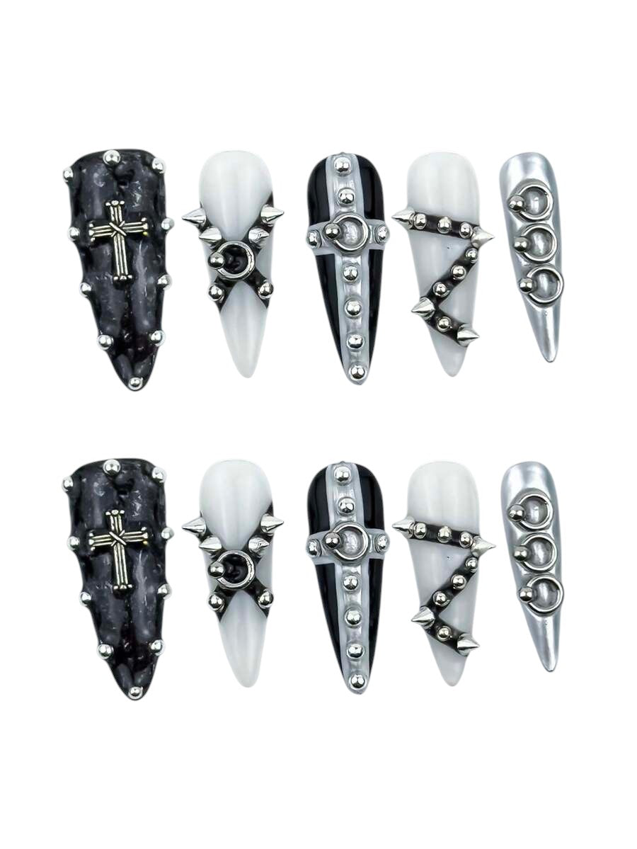20pcs Gothic Rivet Cross Punk Press-On Nails Set