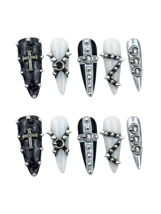 20pcs Gothic Rivet Cross Punk Press-On Nails Set