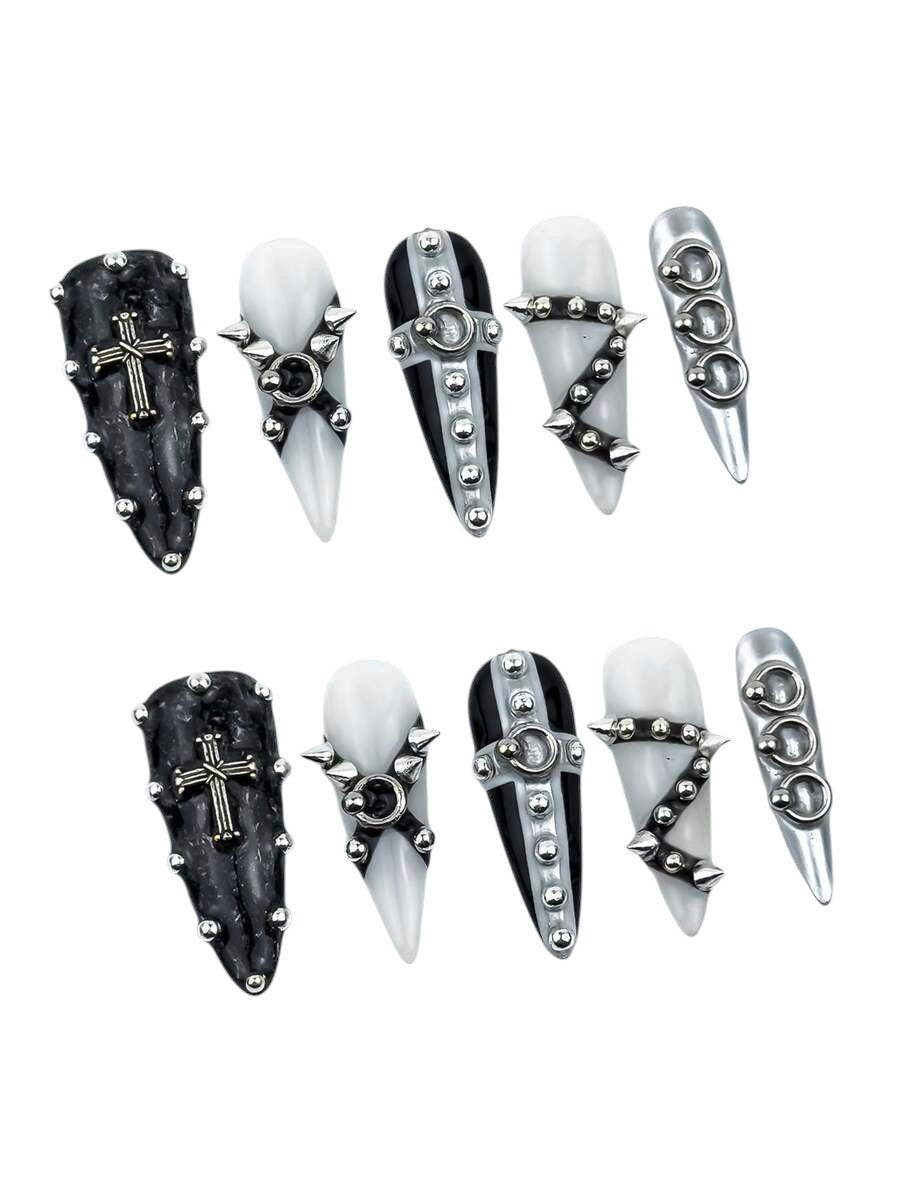 20pcs Gothic Rivet Cross Punk Press-On Nails Set