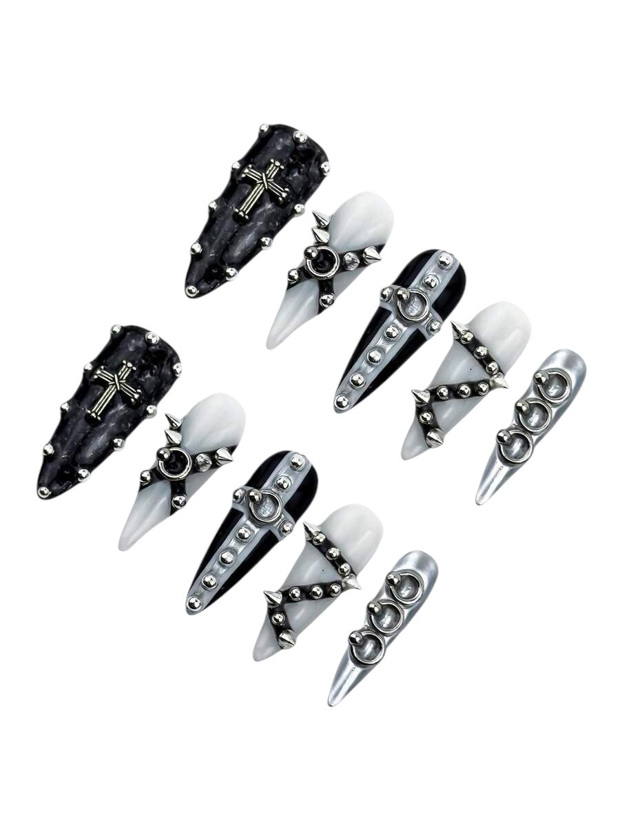 20pcs Gothic Rivet Cross Punk Press-On Nails Set