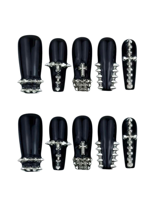 20pcs Grunge Punk Rivet Cross Gothic Press-On Nails Set
