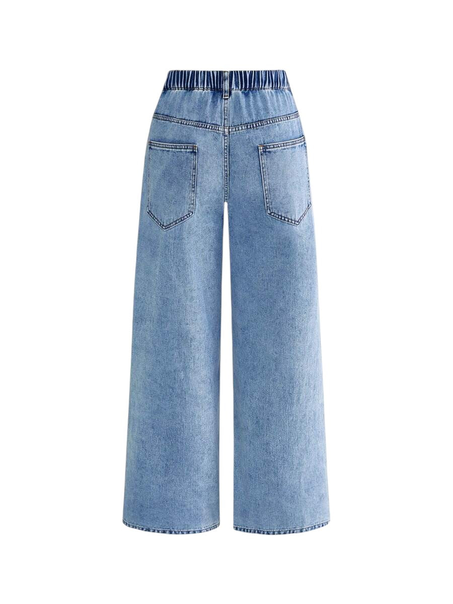 Adventure Time Graffiti Print Distressed Plus Size Wide Leg Jeans