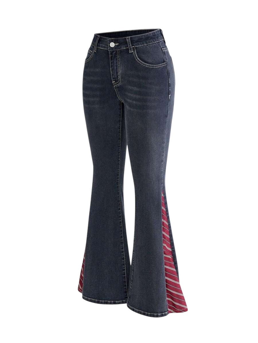 Vintage Wash Patchwork Low Rise Denim Jeans for Women