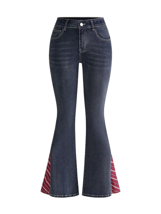 Vintage Wash Patchwork Low Rise Denim Jeans for Women