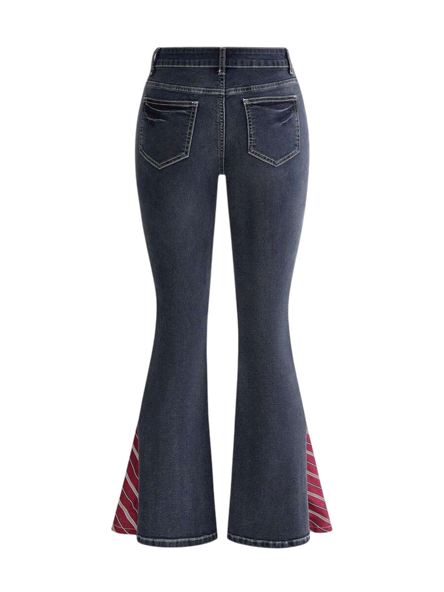 Vintage Wash Patchwork Low Rise Denim Jeans for Women