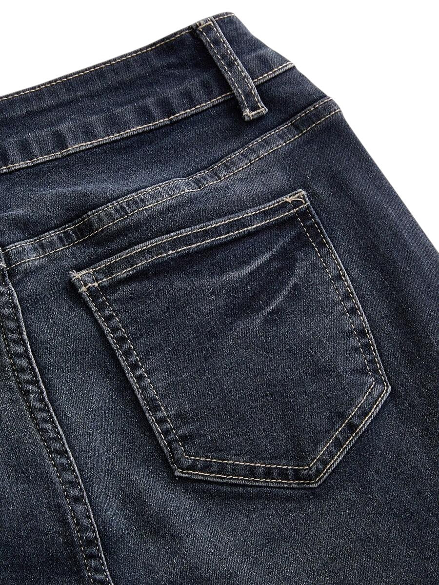 Vintage Wash Patchwork Low Rise Denim Jeans for Women