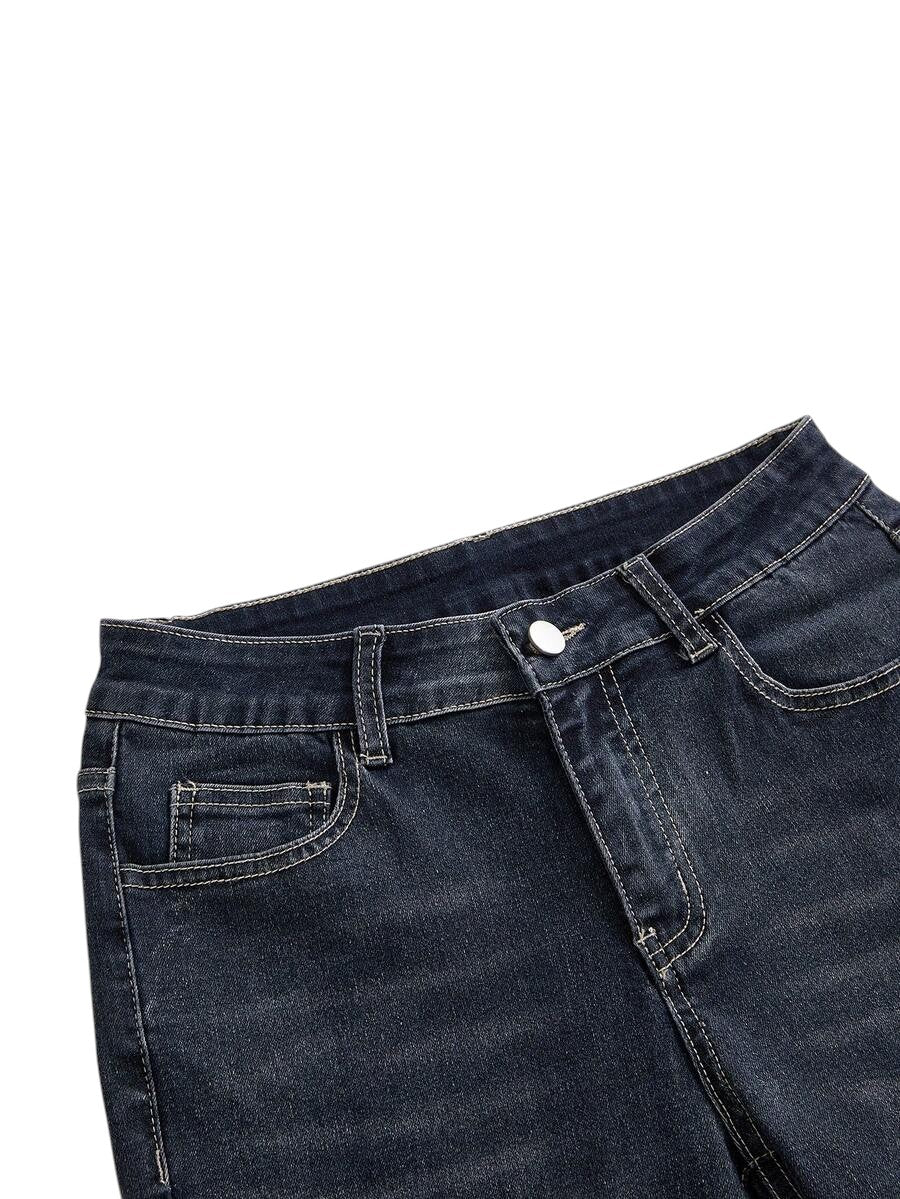 Vintage Wash Patchwork Low Rise Denim Jeans for Women