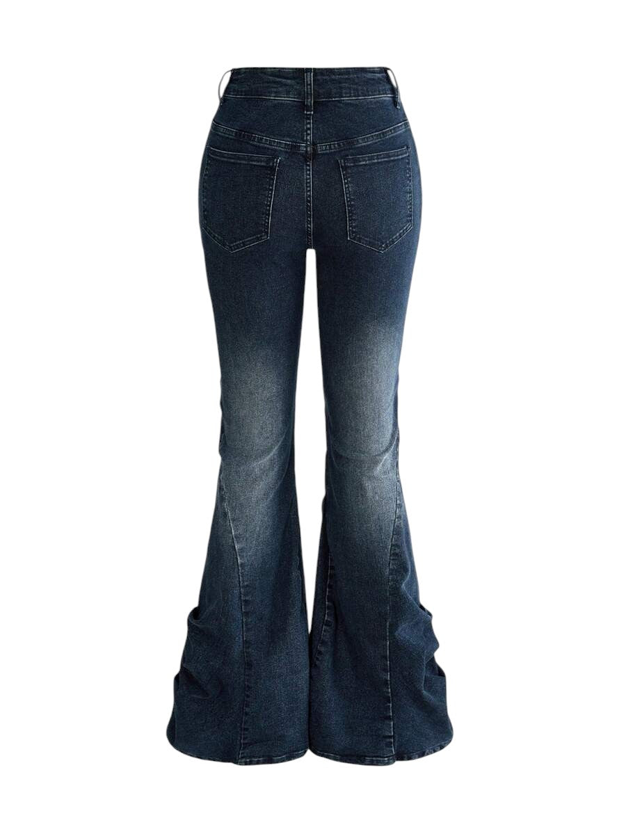 Blue Y2K Cross Stud Distressed Flare Denim Jeans
