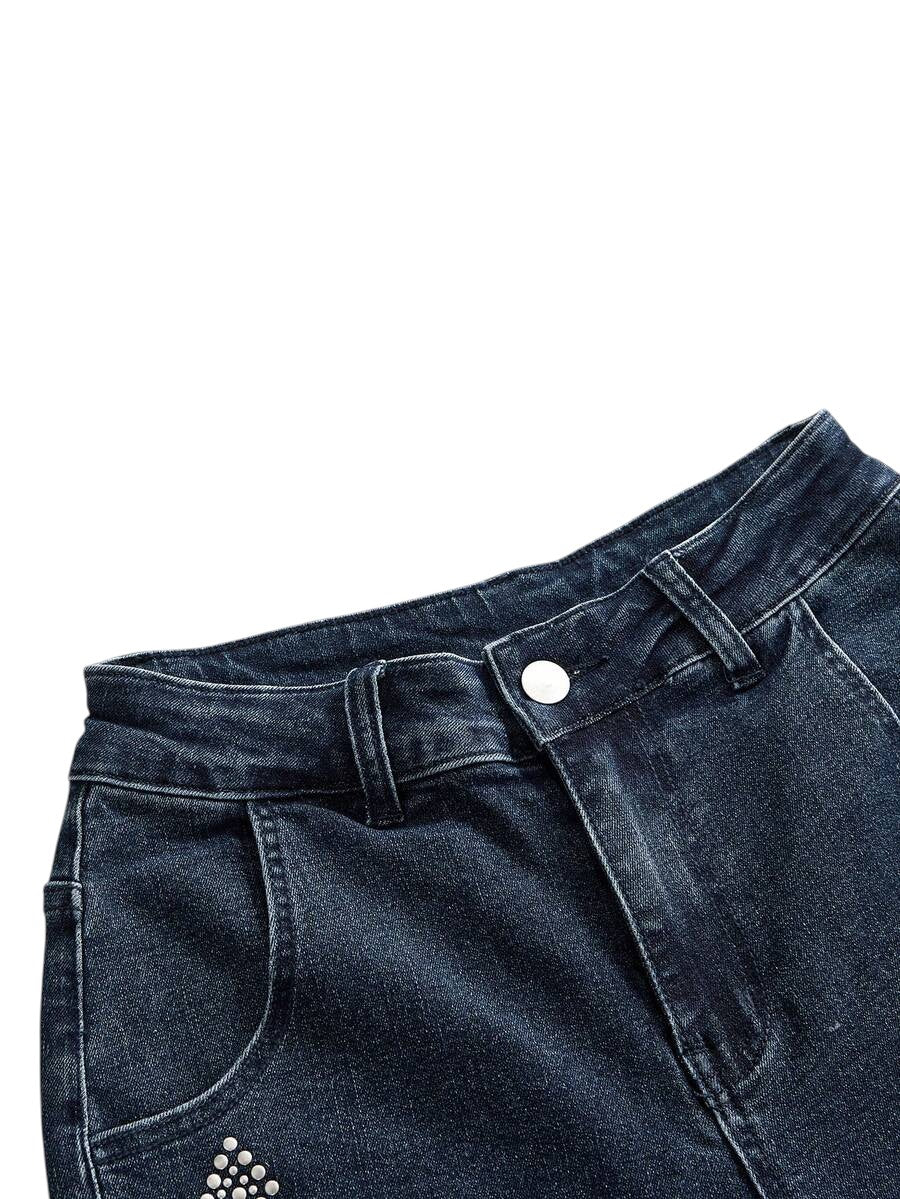 Blue Y2K Cross Stud Distressed Flare Denim Jeans