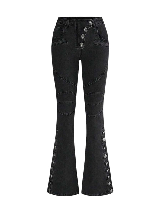 Retro Y2K Cargo Pocket Flare Leg Denim Jeans for Women