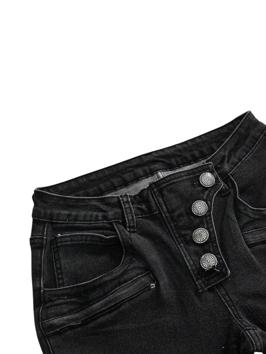 Retro Y2K Cargo Pocket Flare Leg Denim Jeans for Women