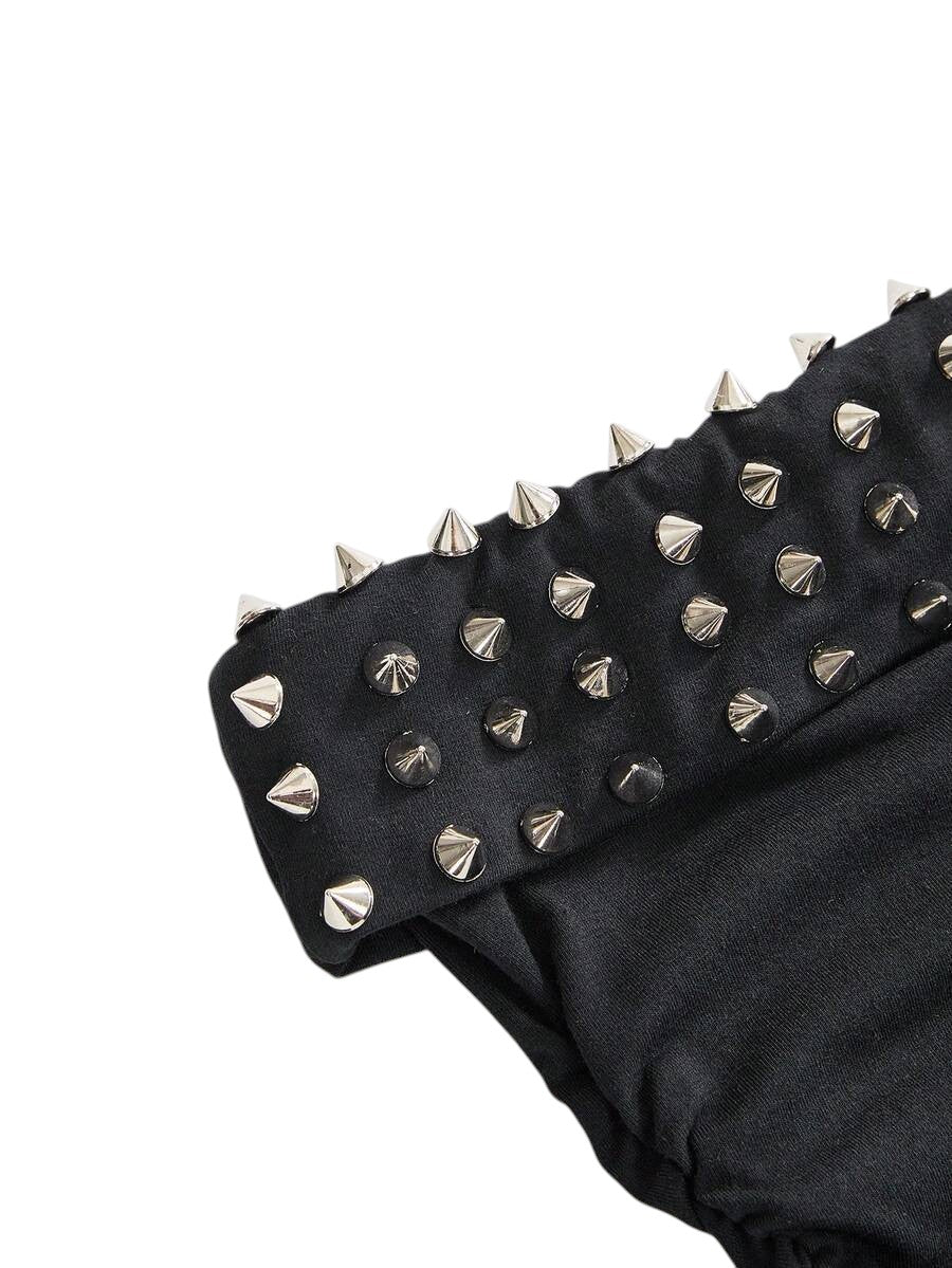 Women's Studded Graphic Cropped Camisole Top with Side Slit