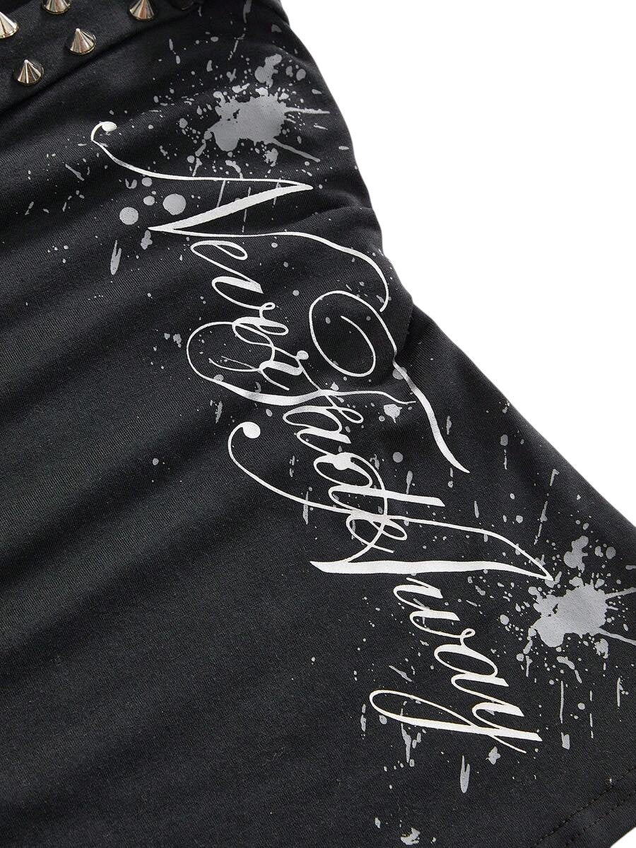 Women's Studded Graphic Cropped Camisole Top with Side Slit