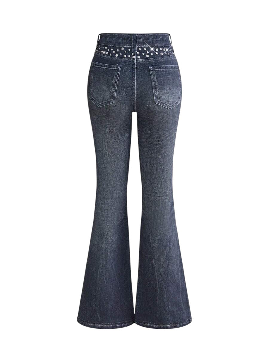 Y2K Lace Rivet Low Rise Flare Denim Jeans for Women