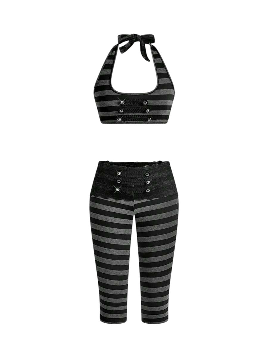 Vintage Palace Print Cropped Top & Low Rise Capri Pants Co-Ord Set