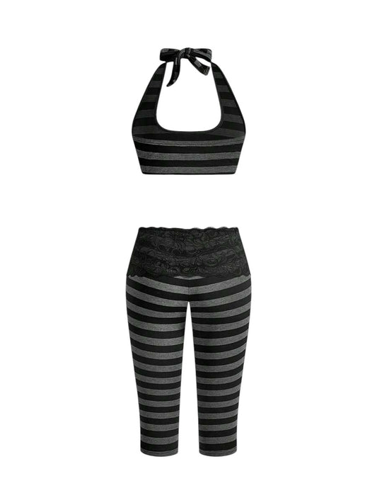 Vintage Palace Print Cropped Top & Low Rise Capri Pants Co-Ord Set
